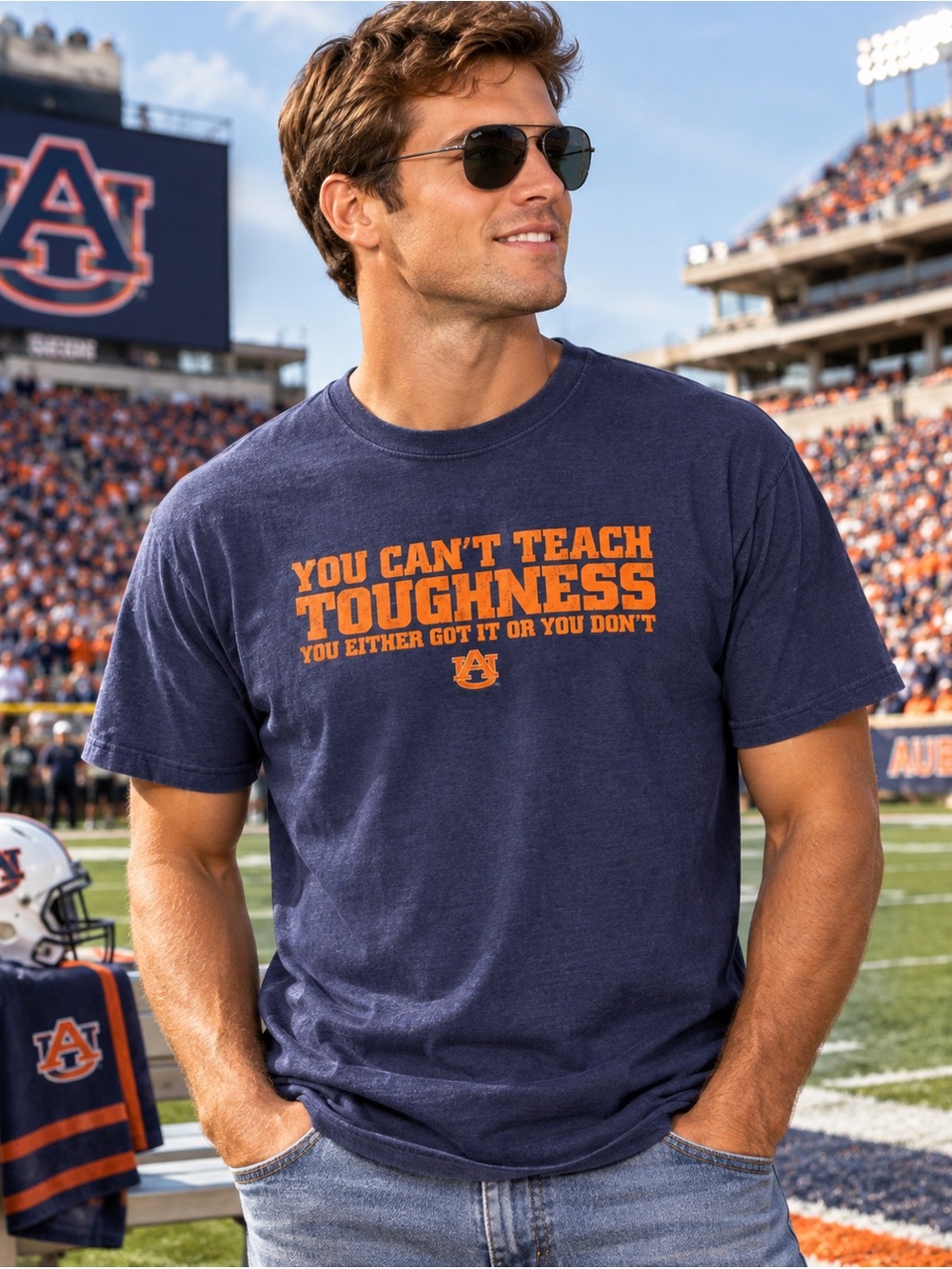Jerzees Auburn University YOU CAN’T TEACH TOUGHNESS Crewneck Tshirt Men’s Large